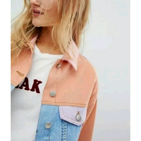 ASOS button front denim jean jacket in colorblock - Picture 3 of 8